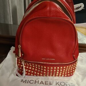 Michael Kors Red Backpack with Gold Studs